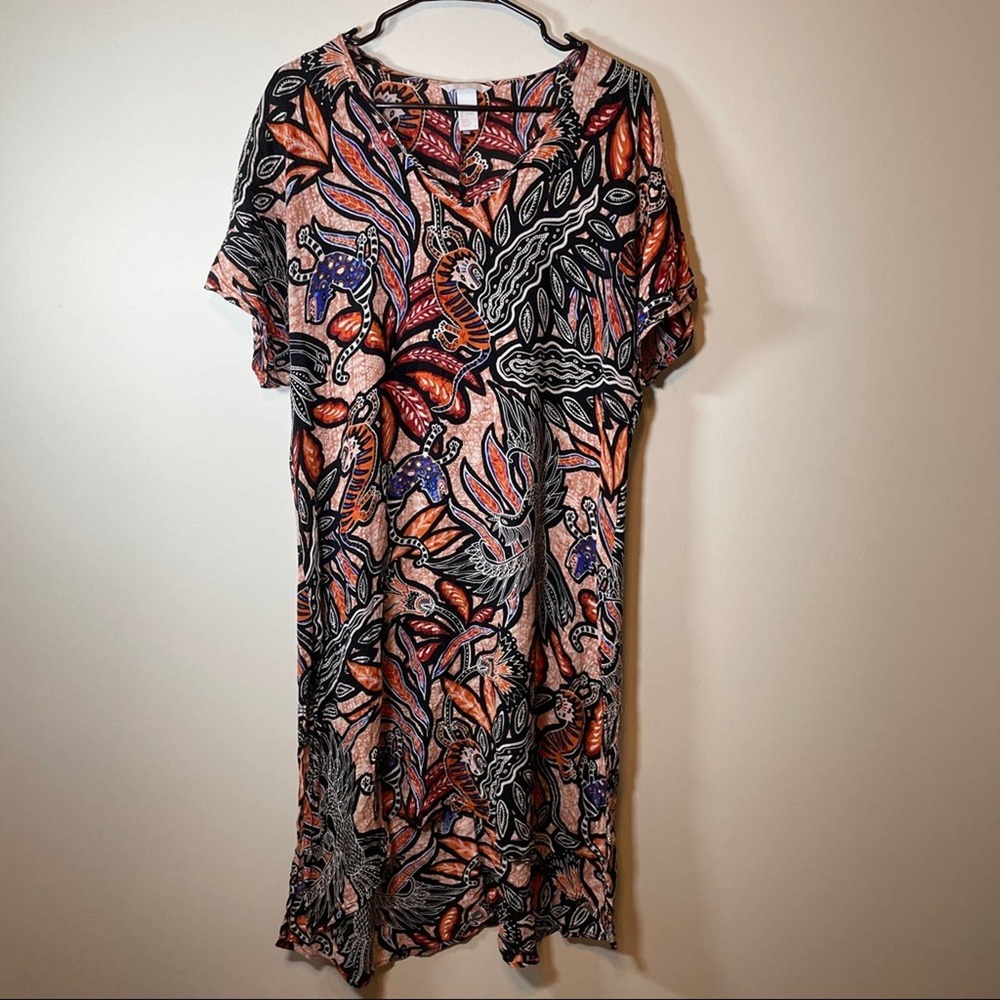 H&M Orange Multicolor Geometric Short Sleeve Kaftan Dress Size 2‎
